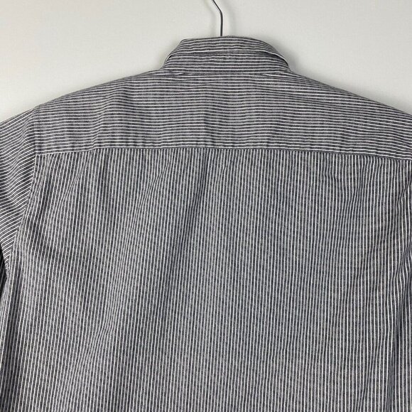 01.Algo Mens Medium Regular Fit Button Up Shirt Gray Stripe Cotton Stretch - Picture 7 of 9